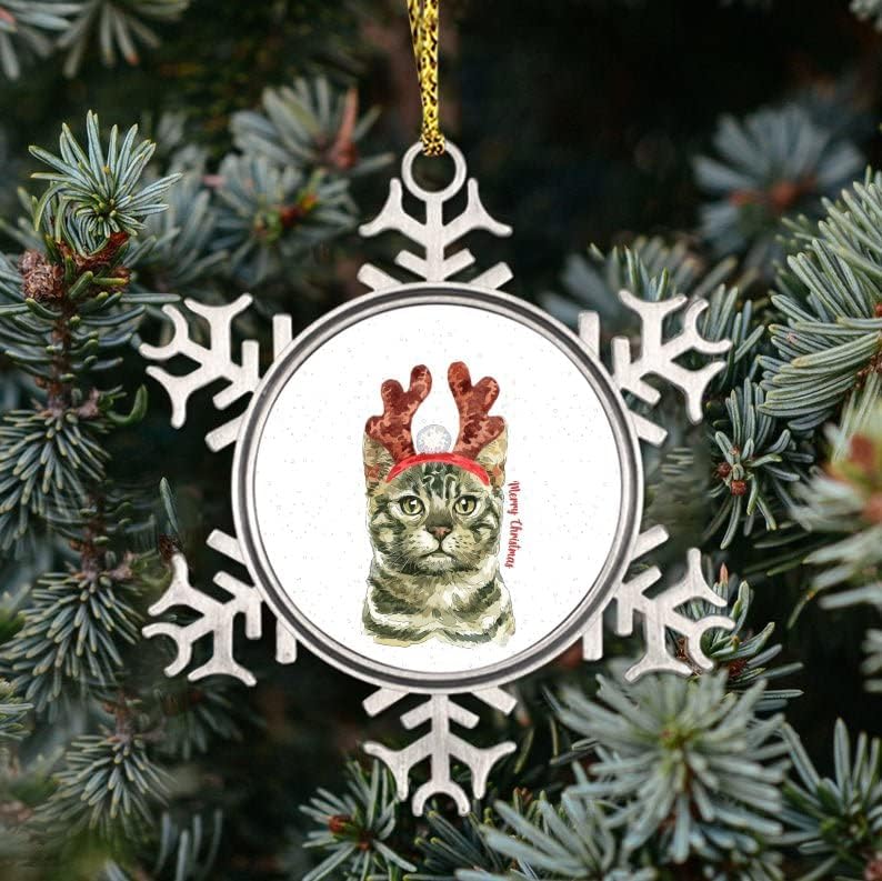 Gato com chifres de chapas de barra de Natal de 3 polegadas, ornamento de metal de feliz natal, animal de estimação com ornamentos