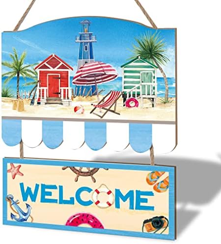 Decoração de temas da praia de Kairne, placa de verão para a porta da frente pendurando placa de madeira bem -vindo decoração ao