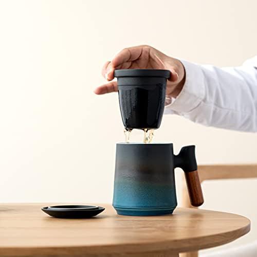 Zens Cup com infusser e tampa, 13,5 onças gradiente em relevo em caneca de chá solta, alça de rosa -rosa de cerâmica caneca