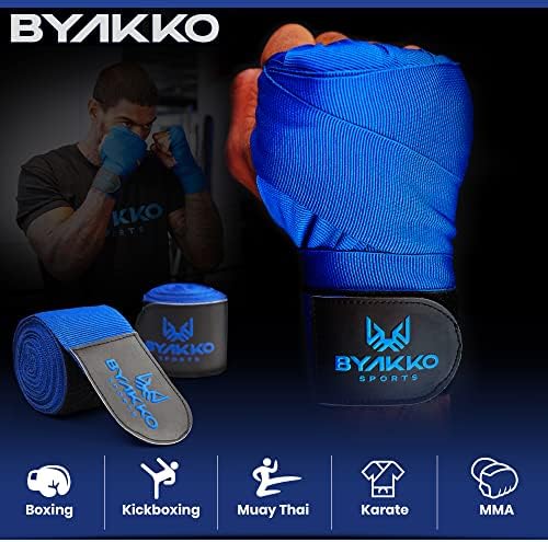 Byakko boxe enbriques homens mulheres - 180 polegadas elásticas de bandeiras de loop de polegar - Proteção de pulso de estilo mexicano - Vendas de Boxeo para Muay Thai MMA Martial Arts Kickboxing - Blend Premium Cotton Blend