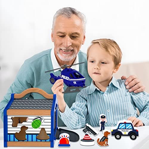 Lkyoxs Montessori Toys para brinquedos de triagem de forma grande e de mais de 1 ano de madeira, quebra-cabeças robustos, jogadas de polícia, habilidade de motor fino, presente de brinquedo para crianças para 1 2 anos de idade, meninos e meninas