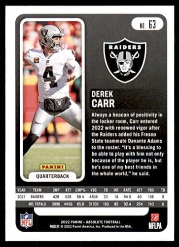 2022 Panini absoluto #63 Derek Carr Las Vegas Raiders NFL Football Card NM-MT