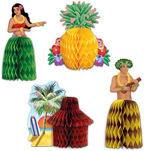 Beistle 4 peças Luau Party Decorações para sua mesa, Hula Girl Hawaiian tem tema decoração