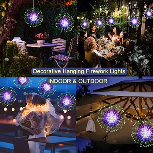 Yowin 2 Pack Firework Lights 198 LED Starburst Lights 8 Modos Battery Operated Dimmable Fairy String Lights com luzes suspensas