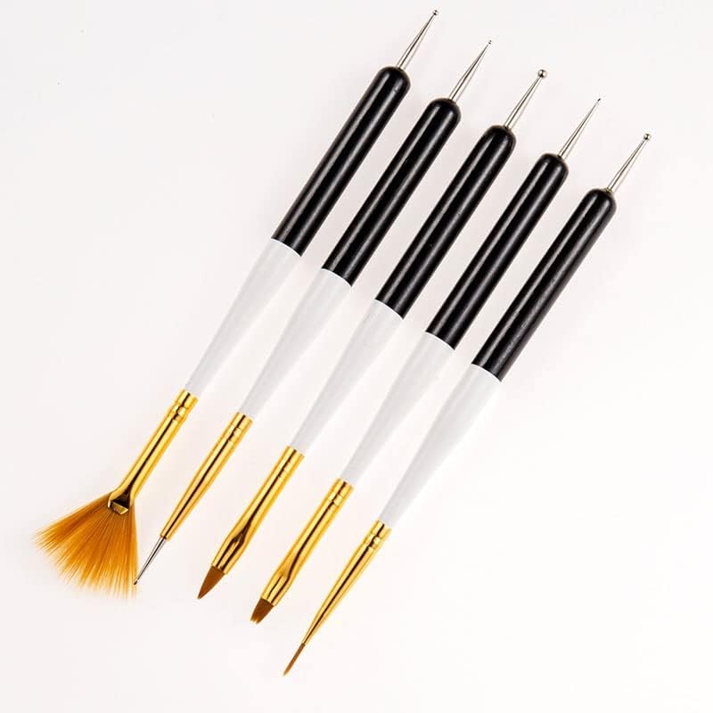 Liner de caneta de caneta de ponta de cabeça do Cehsg Dotting Flor Double Escultura Brush Ferramentas de Fan Fan Gel 5pcs/Set