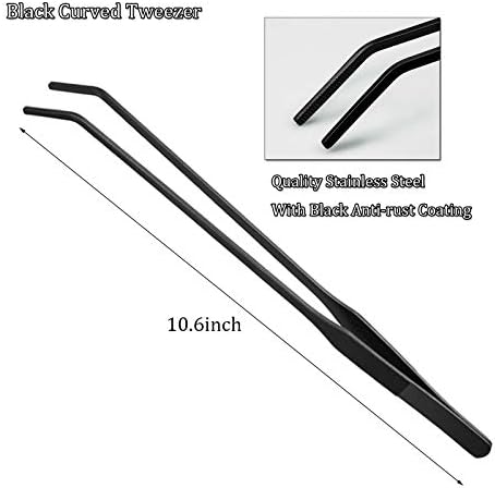 Tweezers de aquário preto Conjunto de aço inoxidável hrasy reto e pinças curvas de comprimento de longa alça de répteis pinças