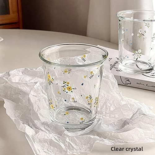 Conjunto Yaocoral de 2 x 10 oz de copos de bebidas florais francesas com copo de vidro empilhável para suco, café gelado, leite, chá, sobremesa, xícara de café com vidro floral, conjunto de copos de utensílios mistos