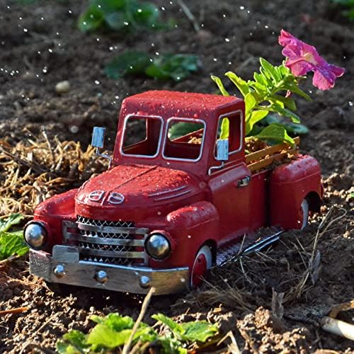 FJJBSD Decoração de caminhão vermelho vintage, plantador de caminhões de metal de fazenda, decorações de caminhões de Natal, armazenamento