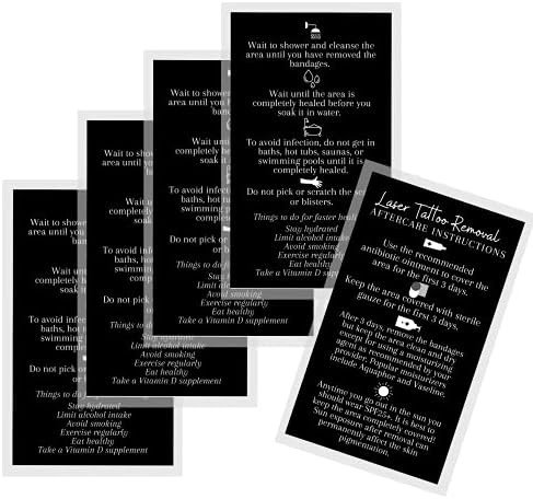 Boutique Marketing LLC Laser Remoção de tatuagem Cartões de instruções de pós -tratamento | 50 pacote | Cartão de visita de 2x3,5 polegadas de 2x3,5 polegadas | Preto com design branco preto, branco