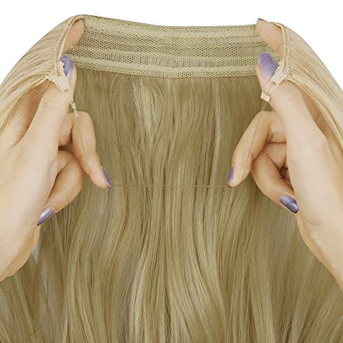 Extensão de cabelo sintético Cabelo peças de cabelo ondulada encaracolada com arame transparente invisível Tamanho ajustável sem clipe