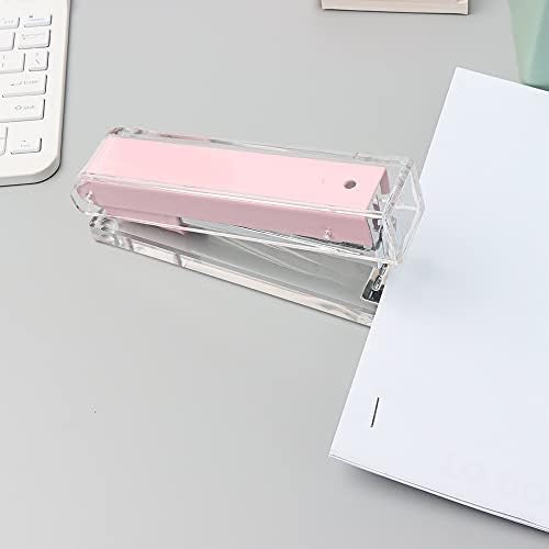 Grampeador rosa clear acrílico body stapllers de mesa com grande capacidade não deslizamento sem deslizamento Ferramentas de grampeamento de desktop para acessórios de balcão doméstico Office Supplies