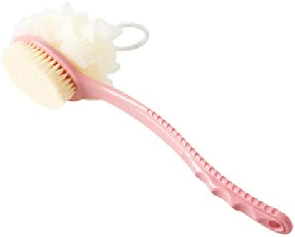 Pincel de cabelo macio de cabelos macios, escova de banho dupla face com bola de banho, escova de banho, escova corporal rosa