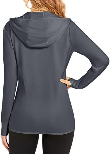 Jackets femininos de Magcomsen UPF mais de 50 anos de proteção solar camisa de proteção de capuz para caminhada correndo o polegar de jaqueta atlética 4 bolsos