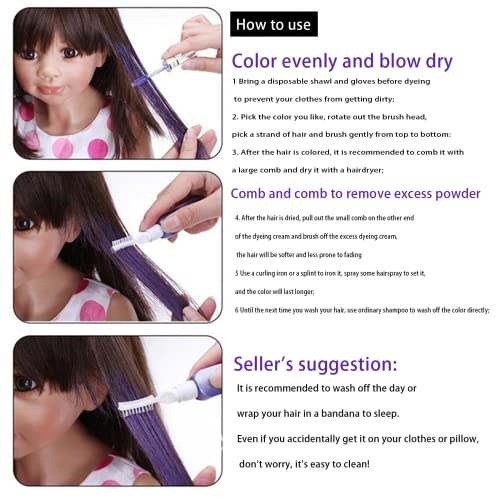 Corante de cabelo temporário ckfyahp para meninas, 6 pcs pente de giz de cor de cabelo para cabelos escuros e claros, rímel