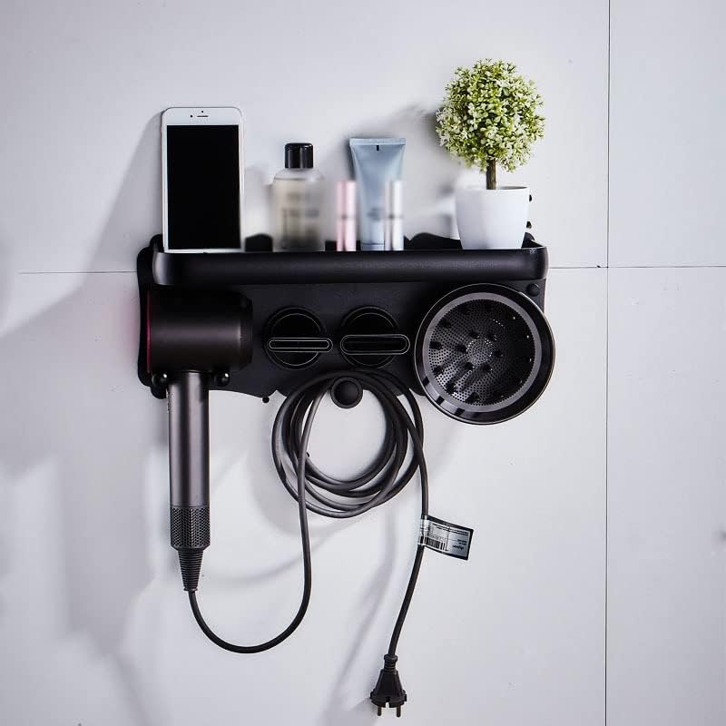 Banheiro prateleira de cabelos para secador de grama montada na parede de cabelos rack prateleira banheiro de banheiro único prateleira de prateleira