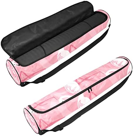 Portador de bolsa de tapete de ioga com alça de ombro ajustável, Tropical Rosa Flamingo Padrão Exercício de ioga Mat Saco de transporte para mulheres Homens
