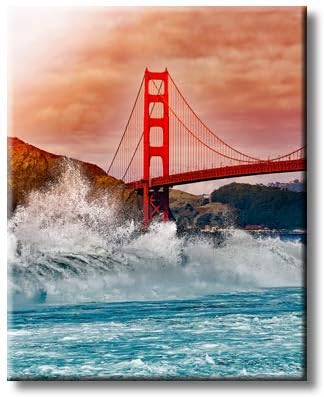 Golden Gate Bridge High Waves, Picture on Strethed Canvas, Decoração de Arte da Parede, Pronto para Pendurar