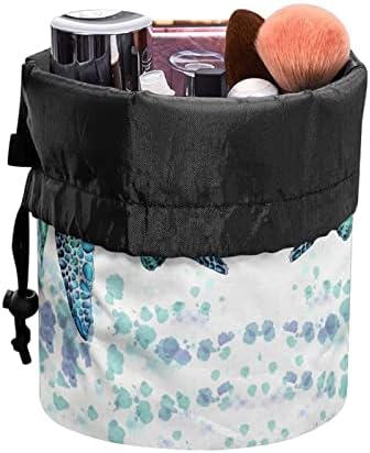 POCEACLES Saco de cosméticos para mulheres, saco de maquiagem portátil de cordão portátil Bolsa de higiene de higieness de higieness de barril de tração Bolsa de armazenamento, azul aqua
