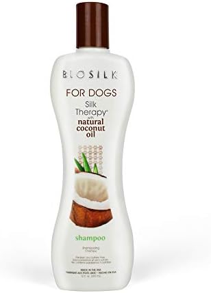 Biosilk for Dogs Silk Therapy Shampoo com óleo de coco natural | Shampoo de cão de coco, sulfato e shampoo natural livre de parabenos para cães, 12 fl oz feitos nos EUA
