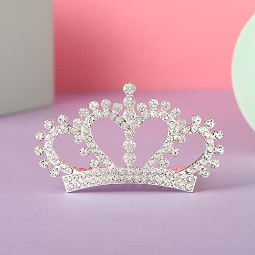 Brishow Girls Tiara Comb Silver Princess Crown Comb Rhinestone Hair Acessories Flower Girl Cabelo de casamento para mulheres e meninas