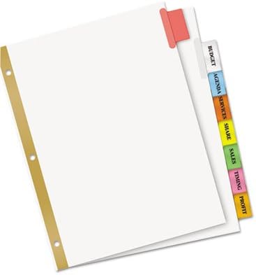 Divisores de Big Tab WorksAver Big, guias multicoloridas, 8 tab, letra, branca, 1 conjunto, total 36 ST