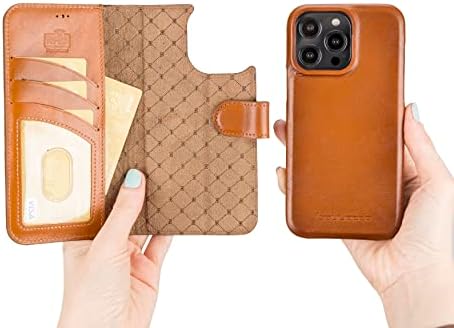 Bouletta Compatível com o iPhone 14 Pro Max Case Wallet Magsafe - Fólio magnético de couro genuíno Phone fólio 360 Tampa completa