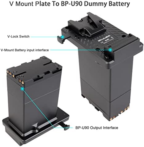 Bateria de montagem em V totalmente decodificada Kocackoo para BP-U90 Adaptador de conversão da bateria BP Placa para Sony PXW-FX9 XDCAM Câmera/câmera de câmera de estrutura completa.