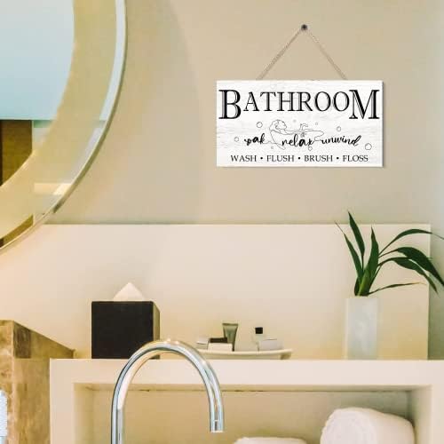 Sinais de banheiro decoração para a parede da fazenda, placa de banho de madeira branca em preto, arte de banheiro de 12 x 6, banheiro, banheiro sinais rústicos sinais de parede da sala vintage