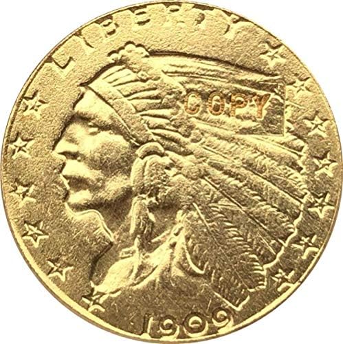 24-K Gold Plated 1909 $ 2 5 Gold Indian Half Eagle Coin Copy CopySouvenir Rodty Coin Presente