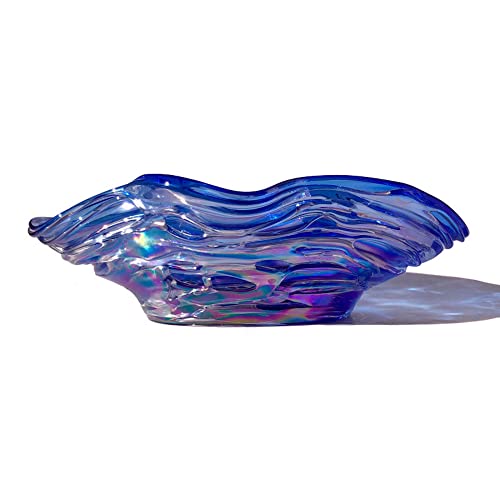 Murano Glass Bowl para decoração de casa, autêntica feita na arte de vidro da Itália, peça central de vidro artesanal, tigela perela azul, yourmurano