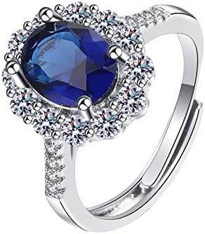 Wybaxz toca o coração acrílico do oceano Incluste Sapphire Group Ring Q Presente do Dia dos Namorados Ring Anel de pedras preciosas Anel