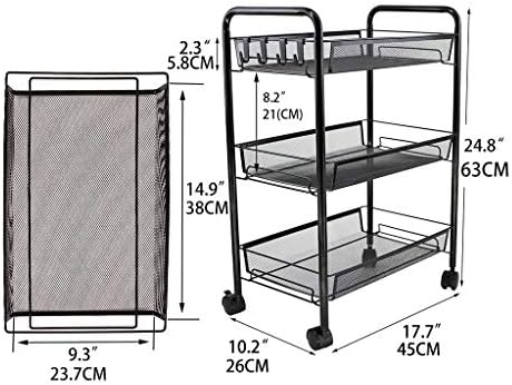 Qffl prateleiras de cozinha carrinho de cozinha de 3 camadas de cesta de armazenamento material de aço carbono para restaurante