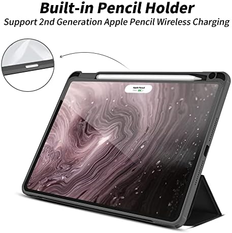 AOUB iPad Pro 11 Caso 4ª Geração 2022 / 3ª Gen 2021 / 2ª Gen 2020 Com o porta -lápis, tampa à prova de choque com casca translúcida traseira translúcida, sono automático / wake para iPad Pro 11 polegadas, preto preto