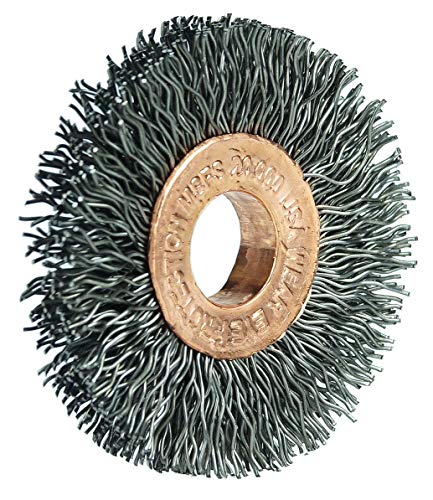 Weiler 15762 Roda de arame crimpada de 1-1/2 , preenchimento de aço .014, orifício de arbor de 3/8 , feito nos EUA