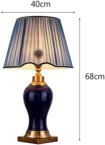 Lâmpada de mesa de mesa sdfdssr marinho lâmpada de mesa de cerâmica vidrada azul para a sala de estar moderno americano pastoral quarto de cabeceira de cabeceira artesanal, 26,8 × 15,8 polegadas.