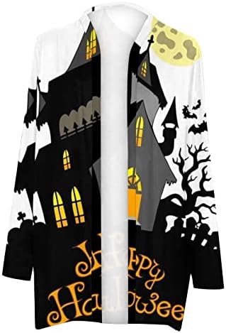 Cardigans de Halloween de Halloween de Ruziyoog Impressão de Esqueleto de Esqueleto Aberto Cardigan Jaqueta Férias Luz Luz Casaco Macio