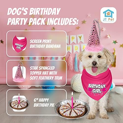 JT Pet Dog Birthday Girl Party Dog Birthday Pack com bandana, chapéu de festa com estrelas com elástico ajustável,