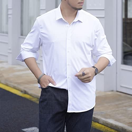 Camisa de botão grande e alta masculina camisa de manga longa de manga longa Camisetas casuais flexíveis de tons de suporte