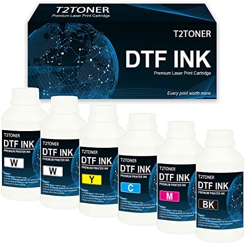 T2TONER DTF 6 x 250ml Substituição de tinta para Epson Primthead R1390 R2400 R2800 L1800 L1430 L800 P408 P400 P608 XP-15000 PRINTER.2W+BCMY