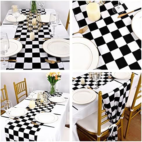 12 Pacote de mesa quadriculada corredor de mesa preta e branca Racing Bandeira de racha de racha de poliéster Polyster Table