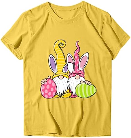 Camiseta de páscoa solta para mulheres engraçadas gnomos fofos ovos impressos t camisetas casuais pescoço redondo camisetas gráficas de manga curta