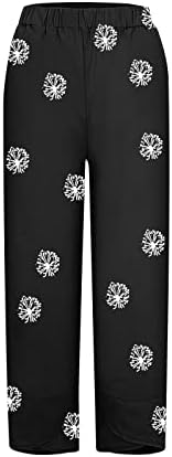 Calças de linho de algodão KCDIGR para mulheres de perna larga cintura elástica de calça de moletom de prolongamento de tamanho de ioga com bolso