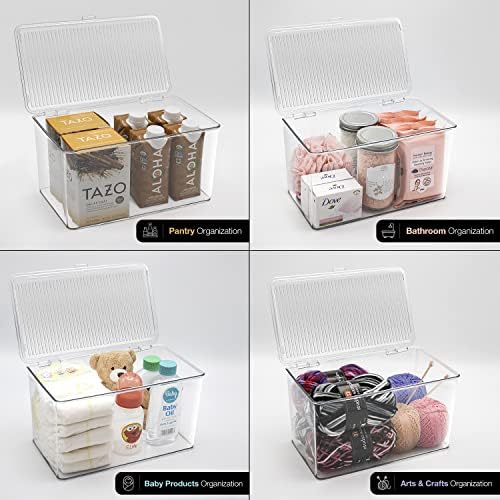 Libes de armazenamento de plástico duráveis ​​com tampas- organizador de geladeira empilhável Bins- organizador de despensa