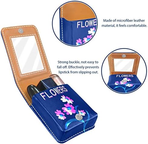Oryuekan Makeup Batom Caso Tolder Mini Bag Travel Bolsa de cosméticos, organizador com espelho para uma festa de festas de casamento de dama de honra externa, Flor Azul Floral Azul