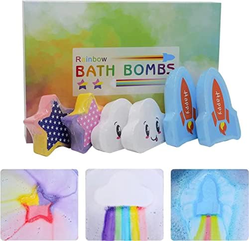 22oz 6pack Rainbow Bath Bomb for Kids Perfect for Home Fizzy Bath, Bombas de banho artesanais de 3x de 3x Idéia do conjunto de presentes para ela, esposa, namorada, mãe no aniversário, dia das mães, Natal, aniversário