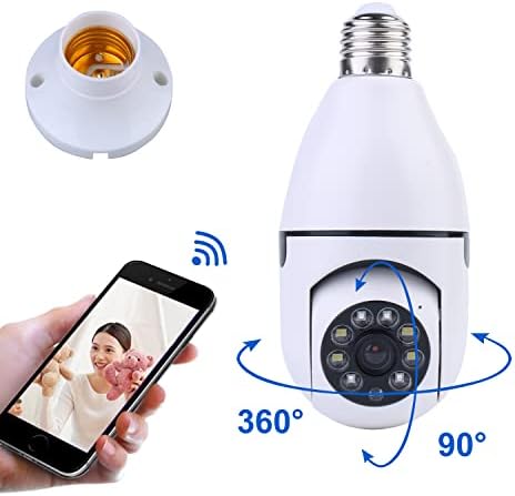 Câmera de lâmpada de lâmpada externa Wi -Fi: Lightbulb Câmera Segurança de 360 ​​graus Wi -Fi Bulbo Câmera de câmera Night Vision Light Socket Security, câmera de luz remota de varanda para segurança em casa