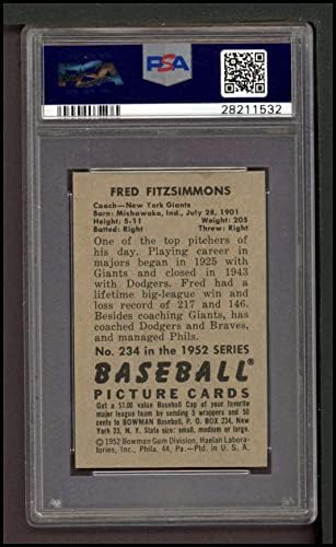 1952 Bowman # 234 Fred Fitzsimmons New York Giants PSA PSA 6.00 Giants