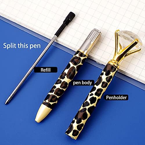 Caneta de diamante, 6 pcs leopard cristal caneta diamante a granel, caneta esferográfica de tinta preta de ponto médio de 1,0 mm, caneta de metal torce