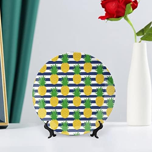 O osso listrado de abacaxi listra china placa decorativa redonda placas de cerâmica artesanato com exibição em casa para casa no escritório decoração de jantar de parede
