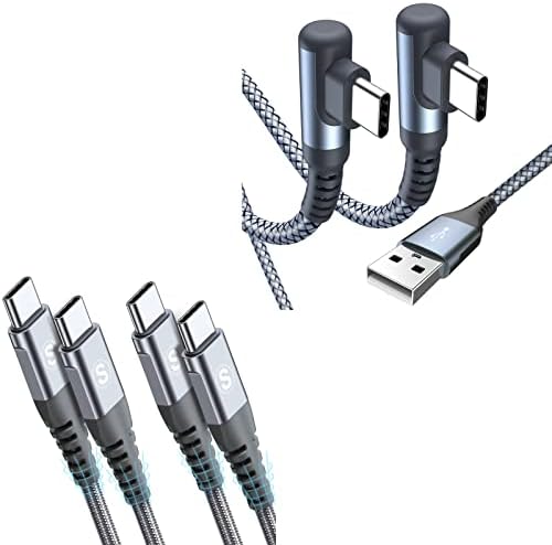 Sweguard USB-A para USB-C Cabo Right Angle [2 pacote de 2,6 pés] CABO GRINHA E 60W USB-CO CABO DE USB-C [2 6.6ft] cinza